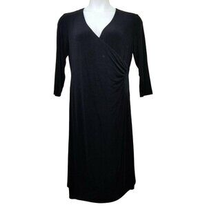 Chicos Travelers 2 Dress Black Stretch Knit USA Faux Wrap LBD Comfy Ruching L 12